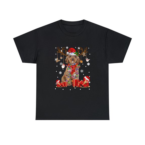 Funny Cockapoo Dog Reindeer Christmas Light Dog Lover Tshirt