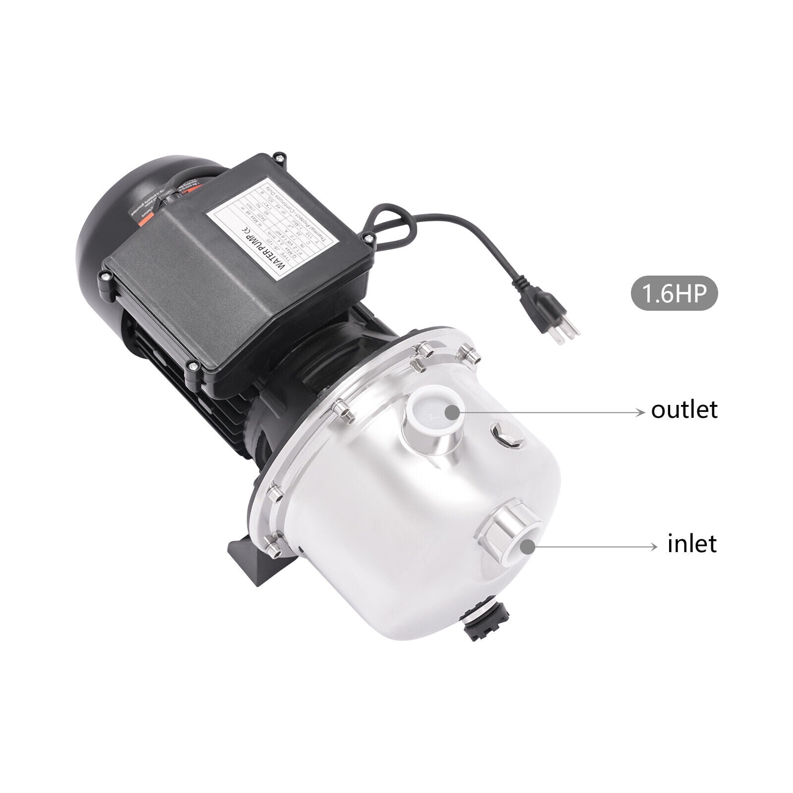 Miumaeov 110V 1.6HP Portable Shallow Well Pump Draining Irrigation Pump Lawn Water Pump 1.2KW