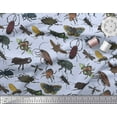 thumbnail image 3 of Soimoi Blue Rayon Crepe Fabric Beetle & Honey Bee Insects Decor Fabric Printed BTY 46 Inch Wide, 3 of 3