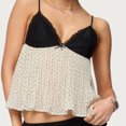 thumbnail image 2 of Women Y2K Polka Dot Pleated Camisole Sheer Mesh Spaghetti Strap Tank Top Lace Trim V Neck Bustier Cami Tops Streetwear, 2 of 3