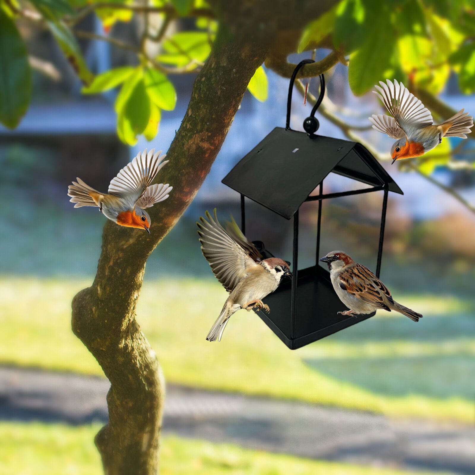 Bird Feeder, Metal House Shape Wild Bird Feeding Station, Outdoor Garden Yard Decor For Attracting Sparrows Finches Blackbirds (1Pc)
