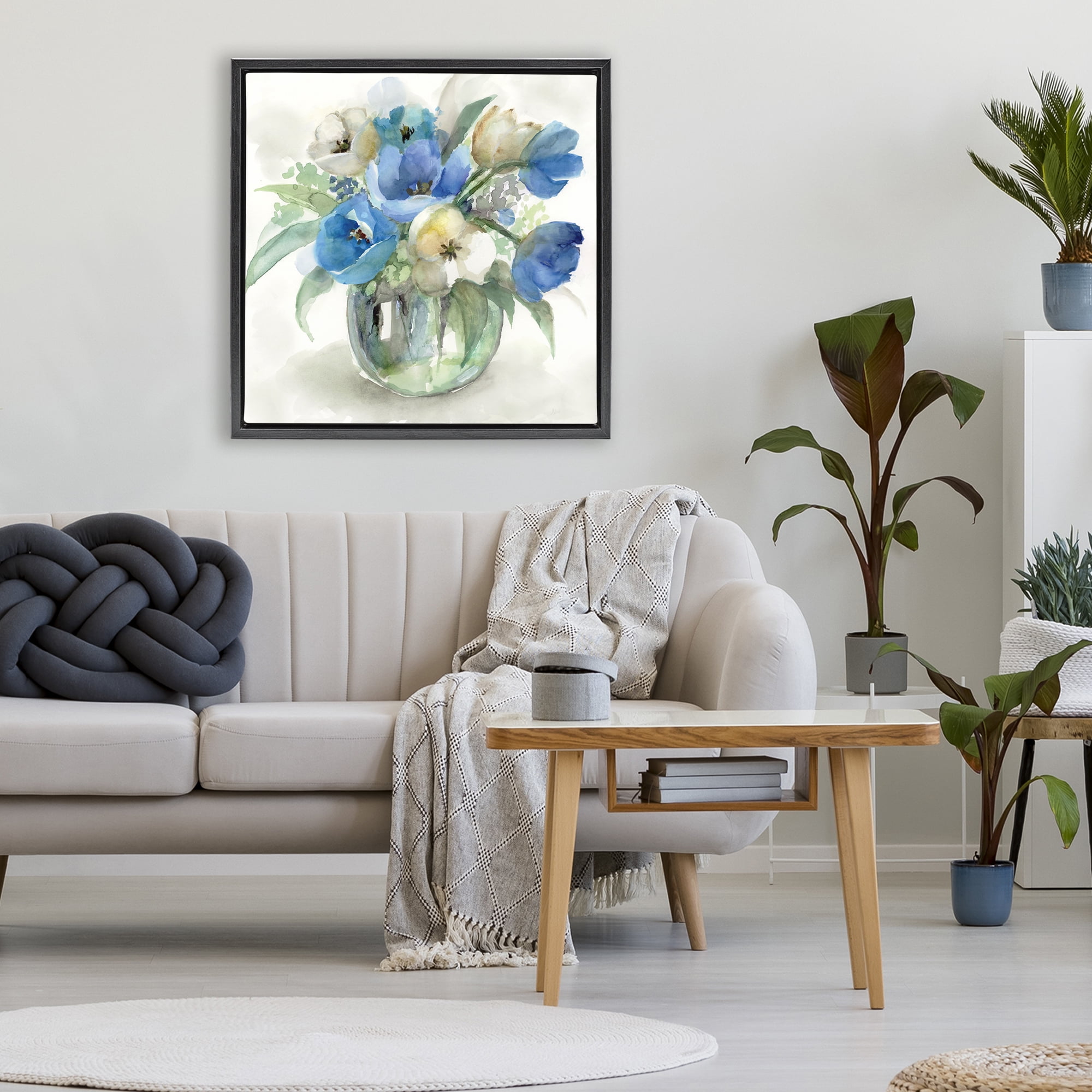 Stupell Industries Blue Tinted Flower Pot Black Framed Floater Canvas Wall Art, design by Nan