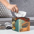 thumbnail image 6 of Logiee Tissue Box Cover 5X5X5'' PU Leather Tissue Holder Square Tissue Cube Box Organizer for Bathroom Vanity Countertop,Car,Night Stands,Office,Home,Kitchen (Western Desert Cactus Bald Eagle), 6 of 8