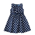thumbnail image 1 of HBFAGFB Robes d'Été pour Filles Robe Sans Manches à Pois avec Ceinture Jupe Décontractée Simple Marine Taille 120, 1 of 4