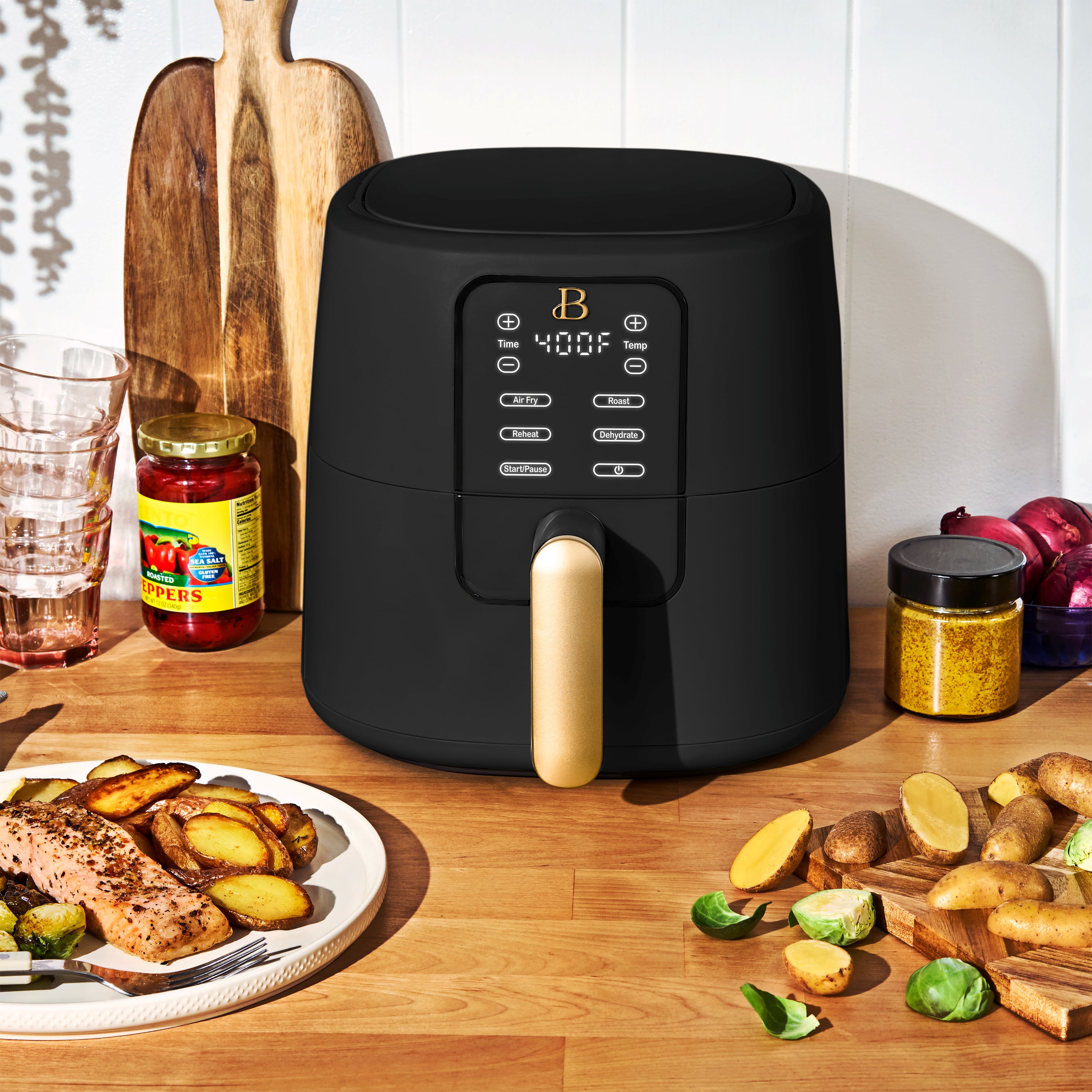 Beautiful 6 Qt Air Fryer with TurboCrisp Technology, EverGood Ceramic Nonstick Coating, Black Sesame by Drew Barrymore