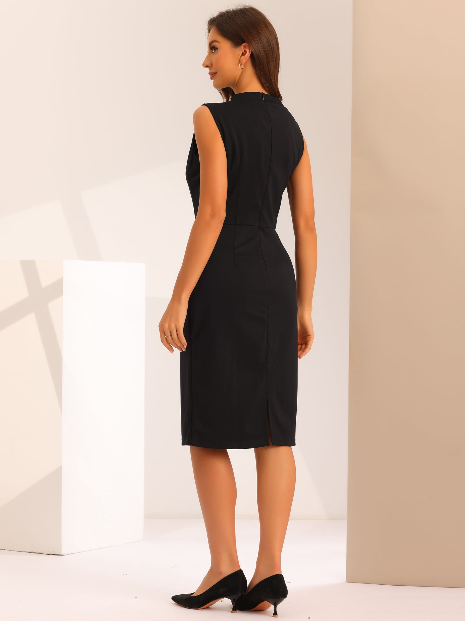 DARING DIVA Stand Collar Knee Length Sheath Dress XS Black