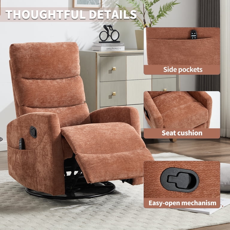Massage Recliner Chair With Heat & Vibration | Swivel Glider Rocker For Living Room & Nursery