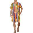 thumbnail image 2 of INSPIRE CHIC Striped Shirt Set for Men's Short Sleeves Beach Hawaiian Shirt and Shorts Suits S Rainbow Blue, 2 of 4