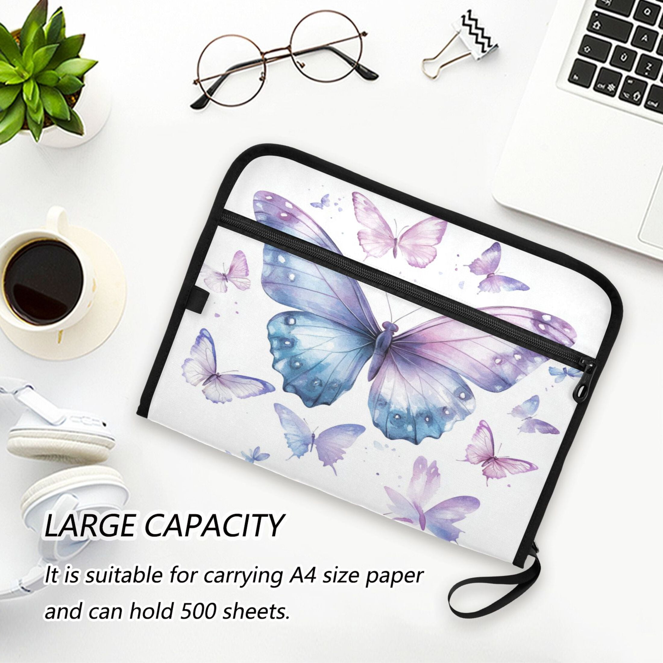Accordion File Organizer with Zip Closure 13 Pockets Expanding File Folder Letter A4 Paper Document Organizer for Home Office A Flock Of Butterflies