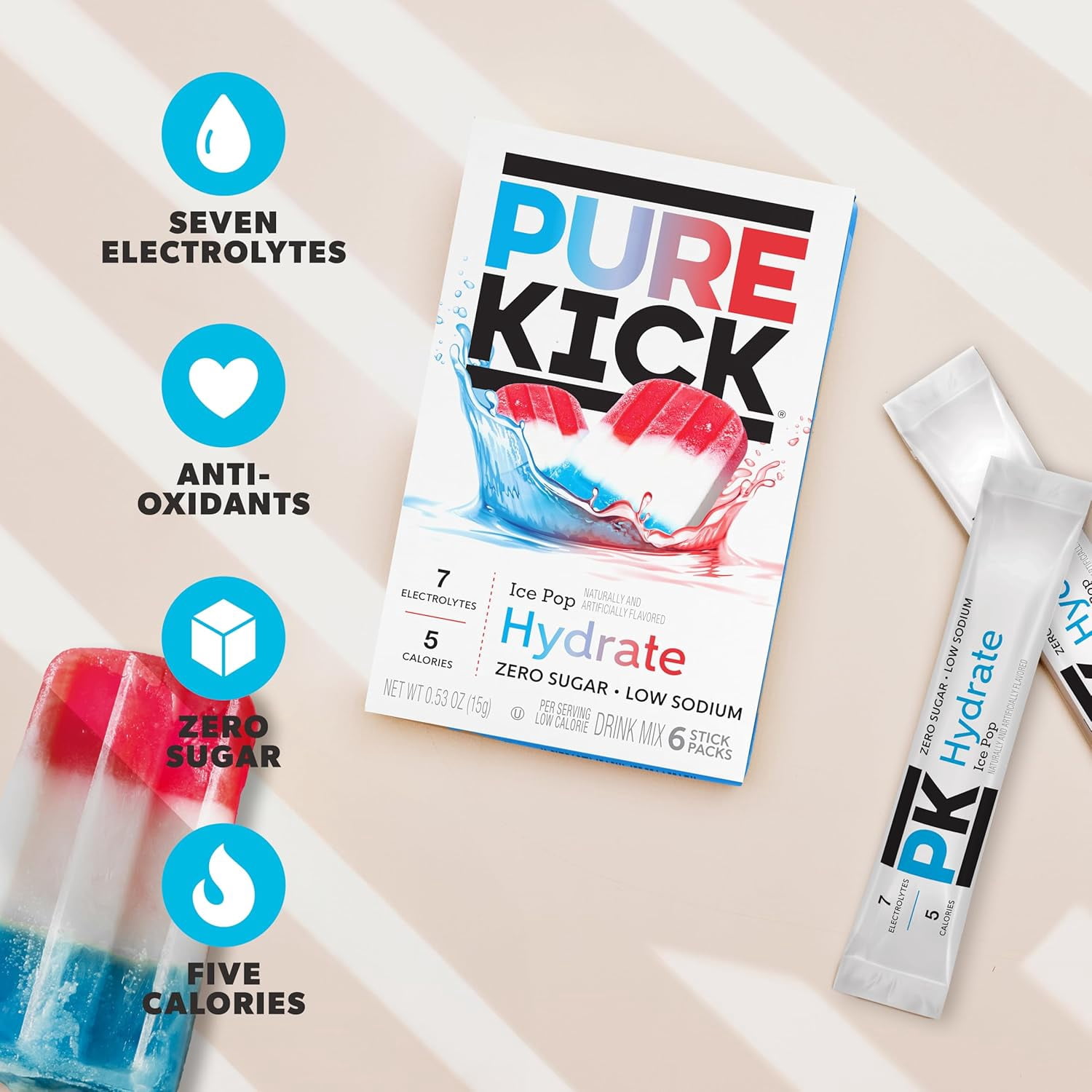 (6 pack) Pure Kick Ice Pop, Hydration Electrolyte Powdered Drink Mix, 6 Count Packets