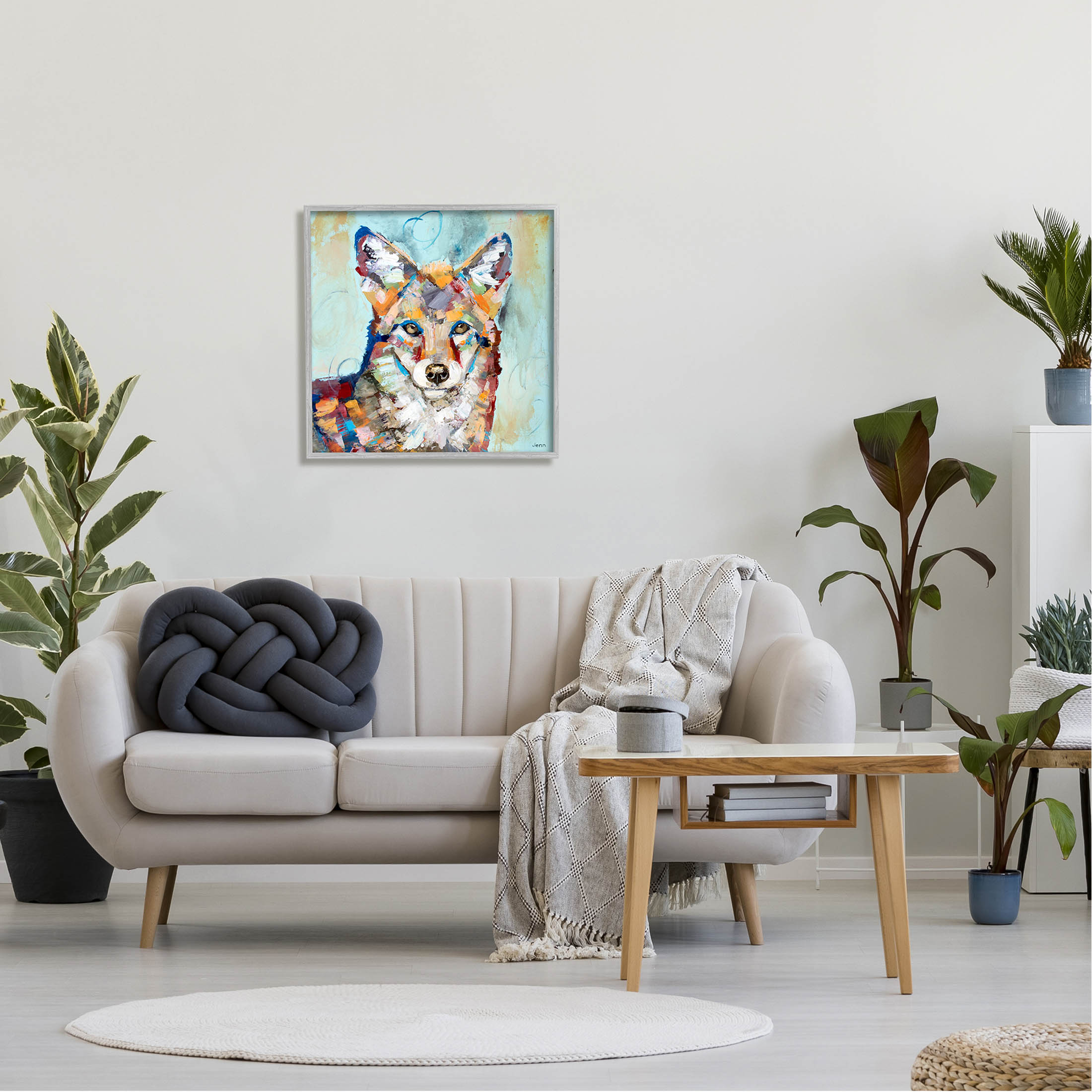 Abstract Fox Painting Modern Strokes Animals & Insects Painting Gray Framed Art Print Wall Art