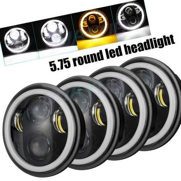 4pcs 5.75" 5-3/4" inch Round Hi/Lo Beam Led Headlights Amber DRL Turn Lights