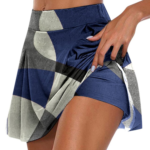 Fvwitlyh Jupe Tutu Femme Jupe Imprimée Géométrique Décontractée Jupe Mi-Longue Bleue,L
