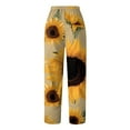 thumbnail image 4 of Aoochasliy Valentine's Day Womens Pants Petite Elastic Waist Pants Floral Print Wide Leg Pants Athletic Trousers with Pocket, 4 of 5