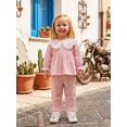 thumbnail image 4 of RUINIXCW Toddler Baby Girl Fall Outfits Casual Plaid Doll Collar Long Sleeve Tops with Ruffled Trim Pants 2 Pcs Set, 4 of 9