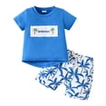 thumbnail image 1 of LUOGENLI Toddler Boys Girls Short Sleeve Cartoon Prints T Shirt Pullover Tops Shorts Outfits Outfits for Boys 2025 under 20 Blue 2-3 Years, 1 of 6