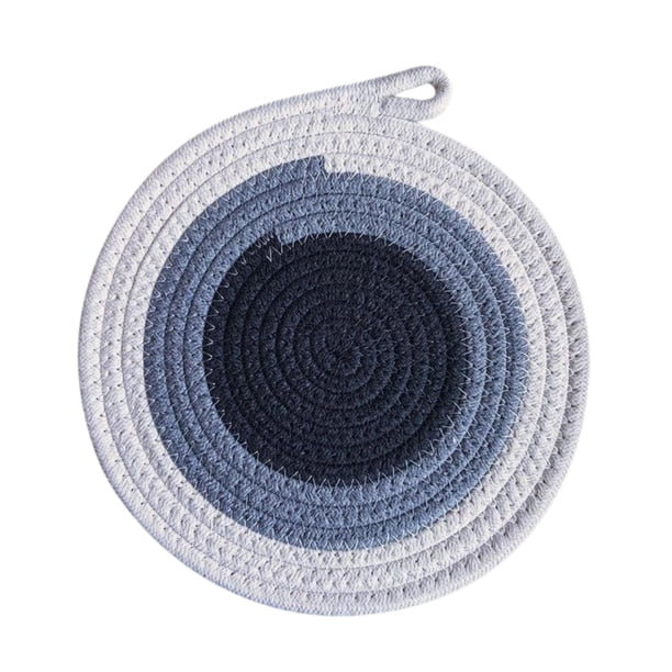 Mantel Individual tejido redondo, estera de mesa rústica antideslizante para granja, mantel individual trenzado de cuerda de algodón para comedor y ho Gris 24cm