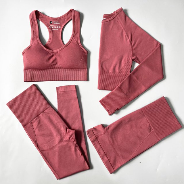 2/3/4 Uds. Conjunto de Yoga sin costuras para mujer, ropa deportiva de entrenamiento, ropa de gimnasio, Top corto de manga larga, mallas de cintura alta, traje deportivo Tan Jianjun unisex