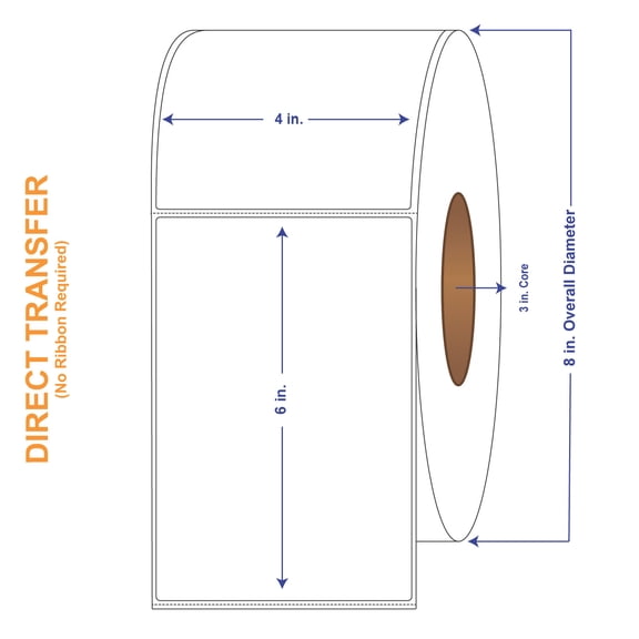 4" x 6" White Direct Print Thermal Labels, 1000 per roll (4 Rolls per Carton)