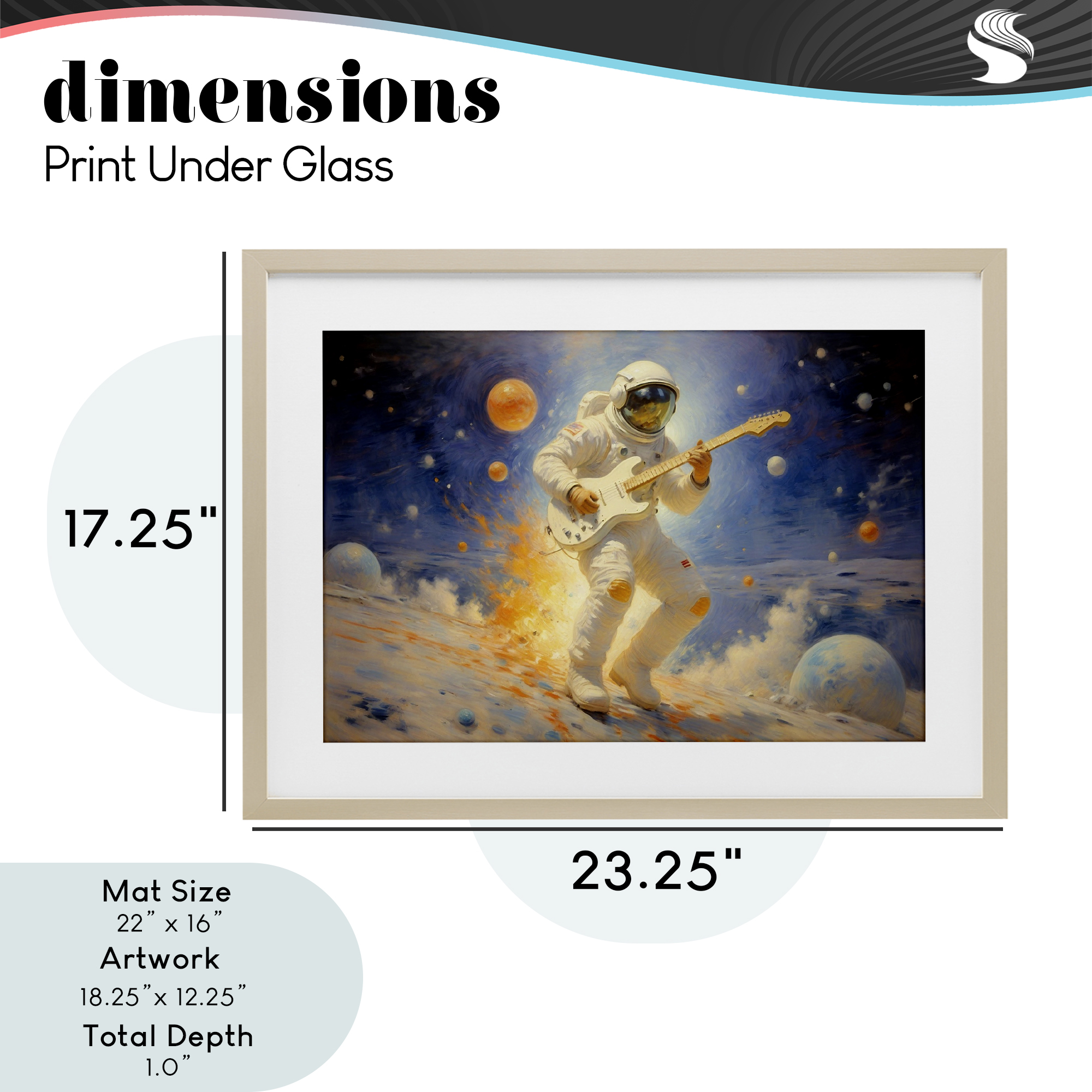 Space Astronaut Musician Birch Framed Print Under Glass, design by Angie Hawke