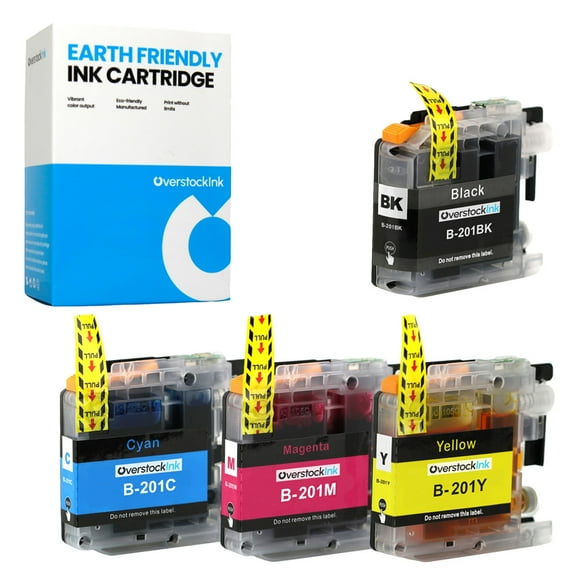 OverstockInk LC201 Ink Cartridges Compatible for Brother LC201 Ink for MFC J885DW (1 each Black, Cyan, Magenta, Yellow)