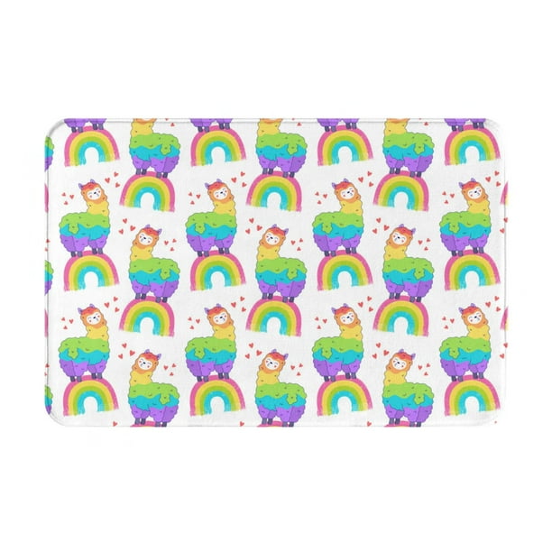 Balery Rainbow Llama Felpudo de franela, resistente a las manchas y a la decoloración, para uso interior y exterior, fácil de limpiar, 40 x 60 cm