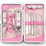 12 Piece Stainless Steel Manicure and Pedicure Set, Travel Grooming Kit with PU Leather Case, TIKA