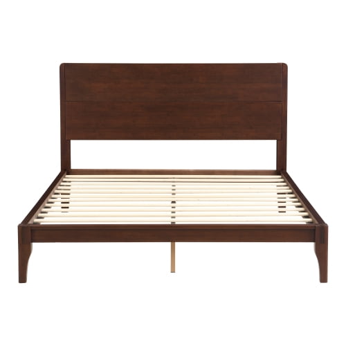 Euroco Mid-Century Queen Size Platform Bed, Bamboo Wood Bed for Bedroom, Chocolate