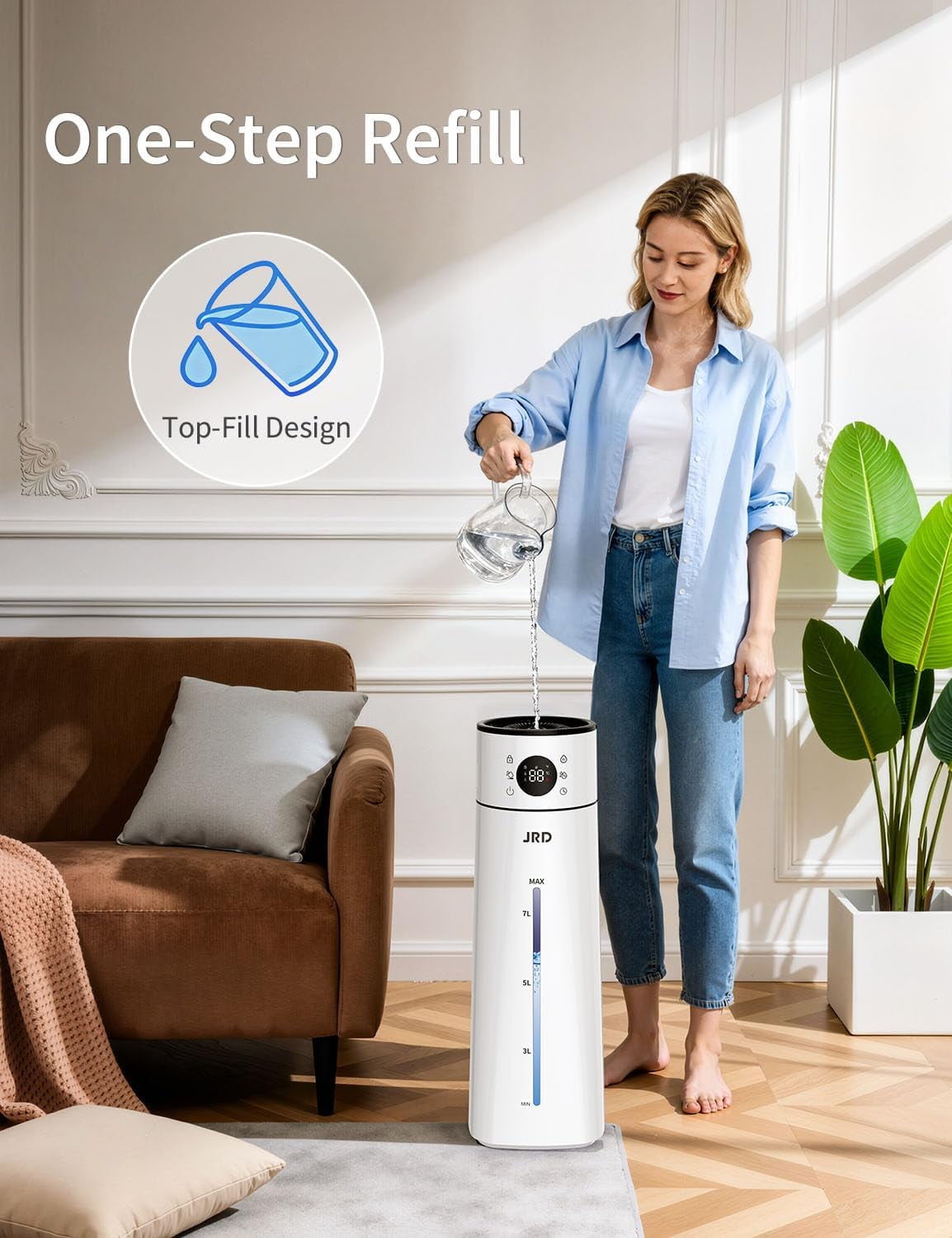 8L/ 2.1Gal Humidifier Large Room, Ultrasonic Cool Mist for Bedroom, Quiet Humidifier with Remote Control, 10 Mist Modes, 24H Timer, 40H Run, AI Mode, Night Light for Home Office Baby Pets-White