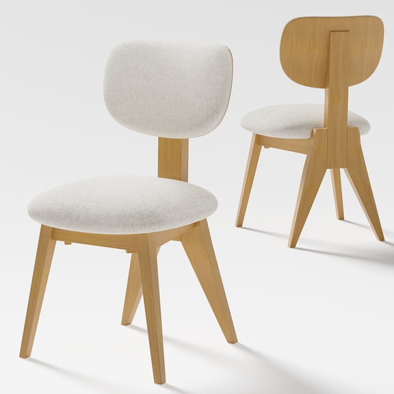 Vivica Solid Wood and Fabric Dining Chairs in Natural Color (Set of 2)