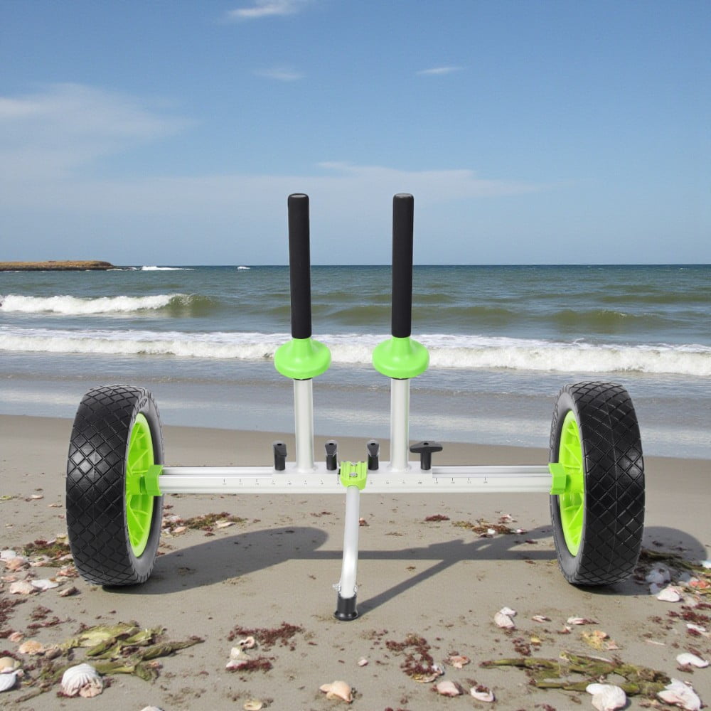 Tcbosik Sit-On-Top Kayak Cart, Width Adjustable Plug-in Kayak Dolly with 12" Solid PU Wheels, Detachable & Portable Aluminum Kayak Trolley for Fishing Kayaks, Green