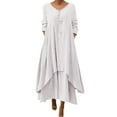 thumbnail image 1 of GDREDA Robe Maxi Fluide pour Femme, Décontractée, à Manches Longues, Coupe Ample, Unie, Col Rond, Ourlet Irrégulier, Blanche, TG, 1 of 5