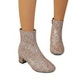 thumbnail image 4 of Tponi Womens Boots Women Boots Clearance Less Than 20.41 Womens Chelsea Boots Round Toe High Heel Ankle-High Bridal Womens Comfort Boots, 4 of 9