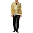 thumbnail image 2 of Chaquetas Varsity de lentejuelas INSPIRE CHIC para hombres, chaqueta bomber de béisbol brillante y reluciente con cremallera para festivales y discotecas, 2XL dorada, 2 of 5