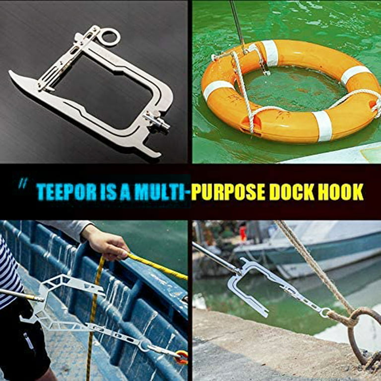 Boat Threader Automatic Large Opening Metal Portable Mooring Hook for Pole, Mooring  Rope U Type Threader Boat Hook Threader Fishing Accessories 