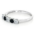 thumbnail image 4 of Gem Stone King 10K White Gold White Topaz and Black Onyx 5 Stone Wedding Engagement Anniversary Promise Ring for Women (0.62 Cttw, Round 3MM, Gemstone November Birthstone, Size 5), 4 of 5