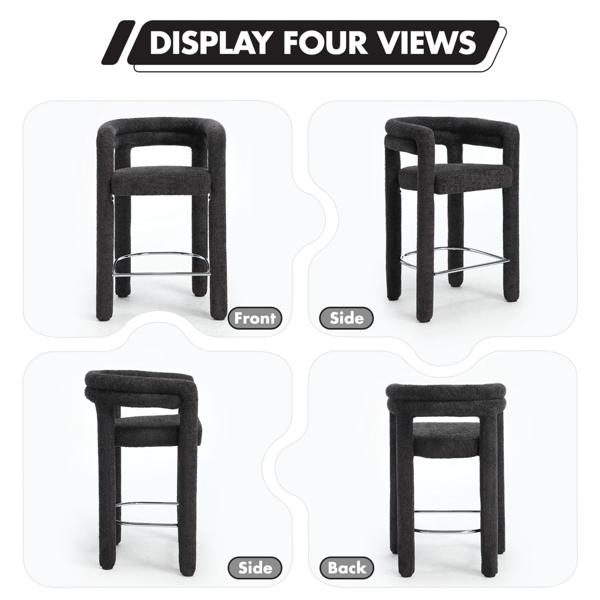 Dayalane 26" Counter Height Bar Stools Set of 1, Modern Sherpa Barrel Barstools with Back and Armrests, Stainless Steel Footrest for Kitchen Island, Black