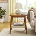 thumbnail image 2 of Gzxs 23" Square Side Table, Farmhouse Storage End Desk with Rattan Shelf and Solid Wood Legs, 2-Tier Small Bedside Nightstand, for Bedroom Living Room, Walnut, 2 of 8