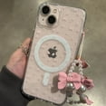 thumbnail image 4 of Cute 3D bow Pearl phone chain for MagSafe wireless charge phone case for iPhone 15 14 12 13 11 pro Max floral clear back cover, 4 of 5
