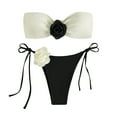 thumbnail image 3 of MGDXOX Women's Strapless Fashion Floral Appliques Bikini Bow Tie Side Bandeau Swimsuits High Cut Coquette Bathing Suit Gray S, 3 of 9