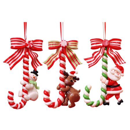 

HOVTOIL Christmas Pendant 3Pcs Christmas Tree Pendant Candy Cane Crafts Gifts Lanyard High Gloss Festival Props Soft Clay Hanging Xmas Santa Claus/Elk/Snowman Pendant Party Supplies