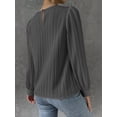 thumbnail image 6 of Women'S Long Sleeve Scoop Neck Pleated Front Fitted Blouse Tops Dark Gray S, 6 of 8