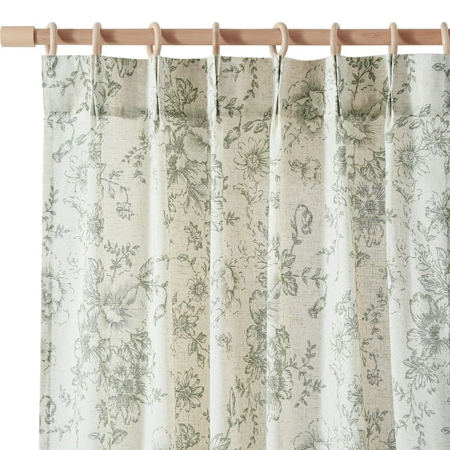 Cortinas Jinachan, mezcla de lino floral, 275 x 100 cm, color verde navideño