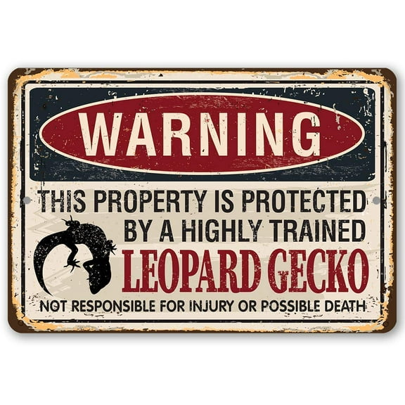 Metal Sign - Warning Property Protected By Leopard Gecko - Durable Metal Sign - Use Indoor/Outdoor - Great Room Decor and Gift Under $20 (8" x 12")