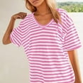 thumbnail image 7 of Striped T Shirts for Women Oversized Fit Trendy V Neck Drop Shoulder Short Sleeve Chest Pocket Loose Summer Casual Tops (XL, Pink) Summer Savings Deals Clearance, 7 of 7