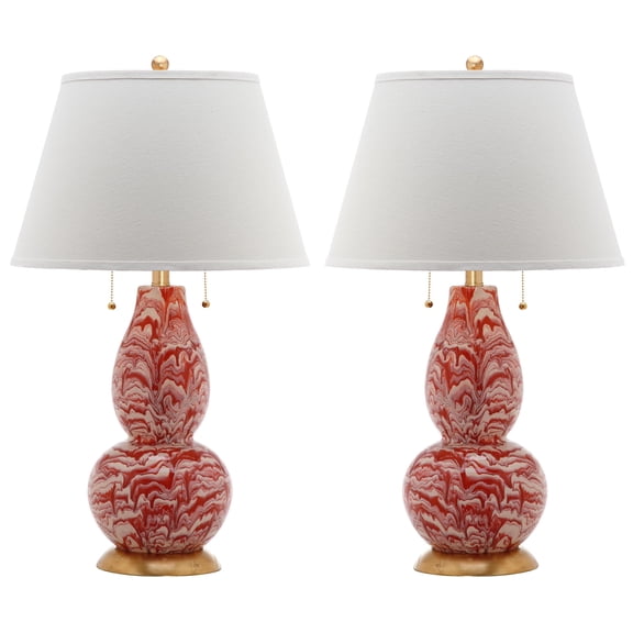 SAFAVIEH Color 28 in. Table Lamp with Off-White Cotton Shade, Red, Set of 2