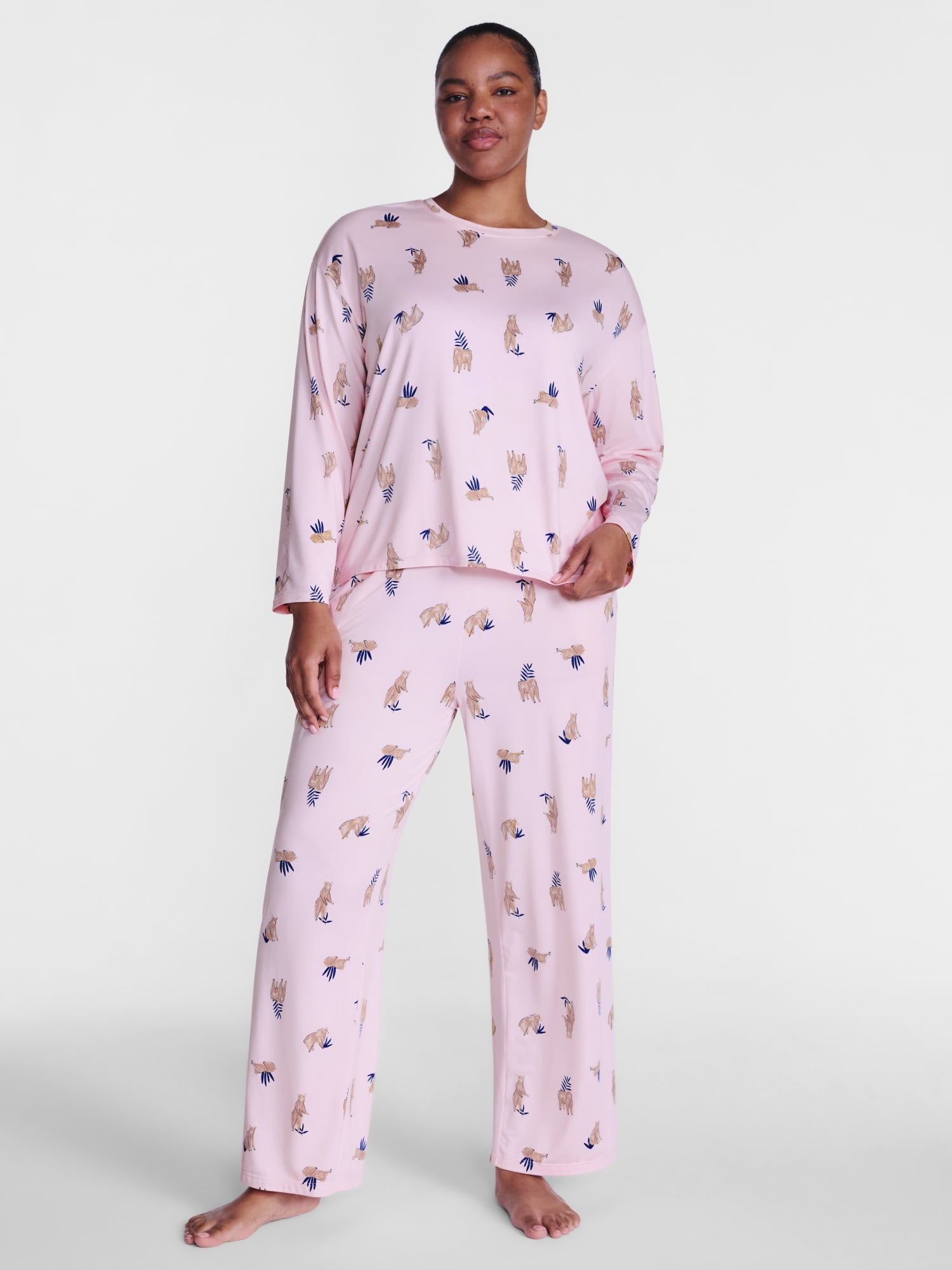 Joyspun Women's Essential Sleep Top and Pants, 2-Piece Pajama Set, Sizes XS-3X