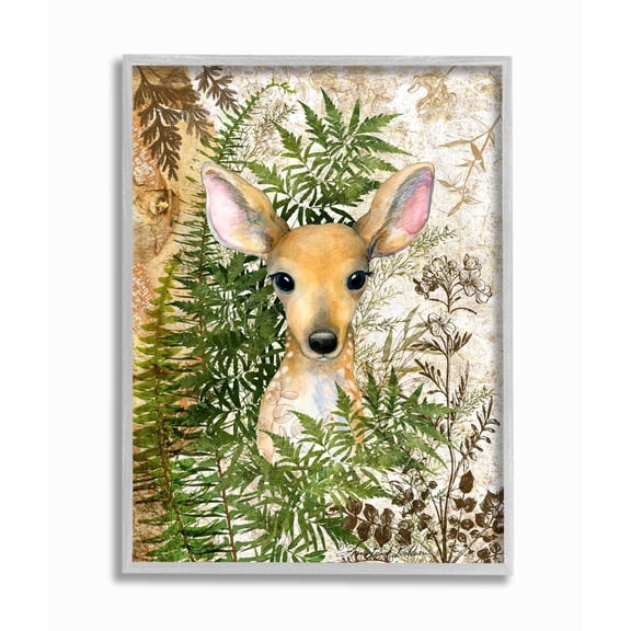 Stupell Industries Rustic Baby Fawn Children's Forest Animal Illustration Framed Wall Art Design by Sherri Buck Baldwin, 11" x 14", Gray Framed