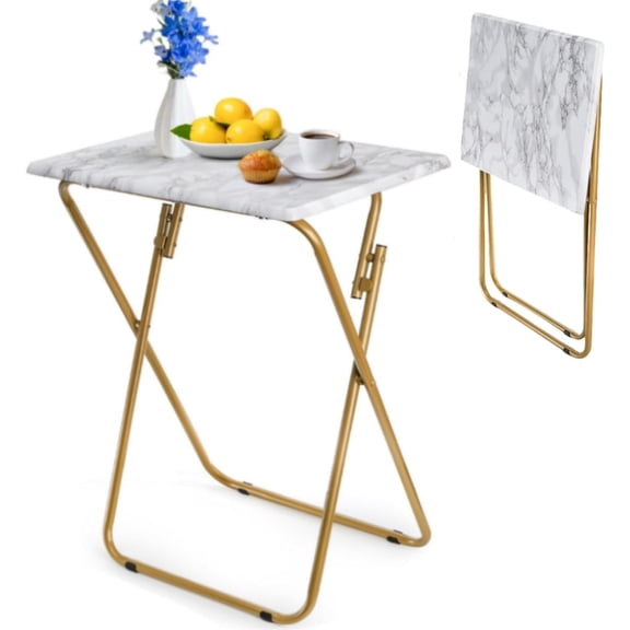 Folding TV Tray Table, Rectangular TV Trays Dinner Snack Table for Eating on Couch, Portable Sturdy Marble Laptop Table with No Assembly Required for Bed, Recliner, Small Space