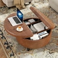 thumbnail image 3 of 30 Inch Large Round Ottoman with Storage, Modern Leather Ottoman Coffee Table with Lift Top, Upholstered Button Tufted Footrest Stool Toy Blanket Storage for Living Room, Brown, 3 of 16